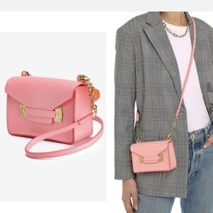 SOPHIE HULME Pink Blush Matte Leather Clutch Crossbody Bag Made in Italy 🇮🇹